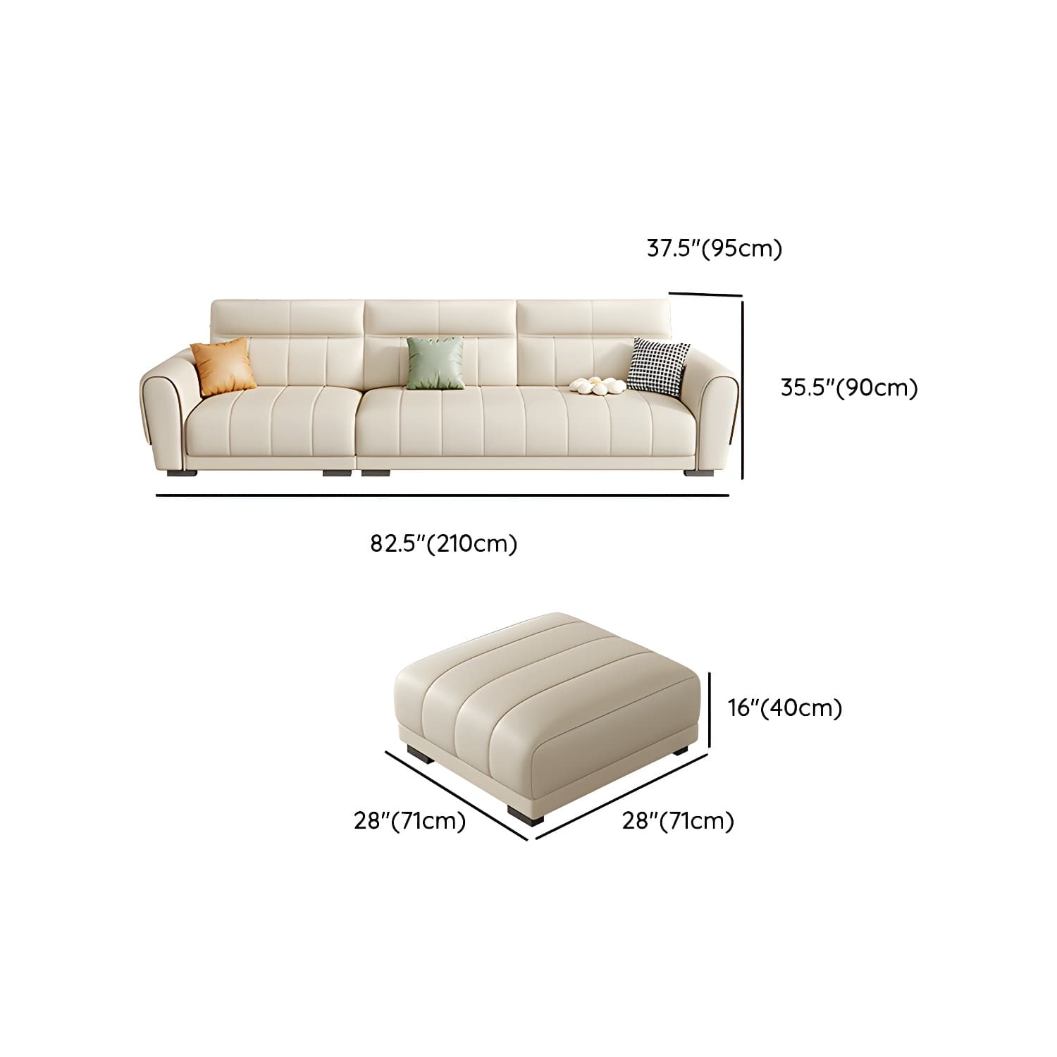 Scandinavian Wood Frame Beige Faux Leather Sectional with Cushion Back - image 19