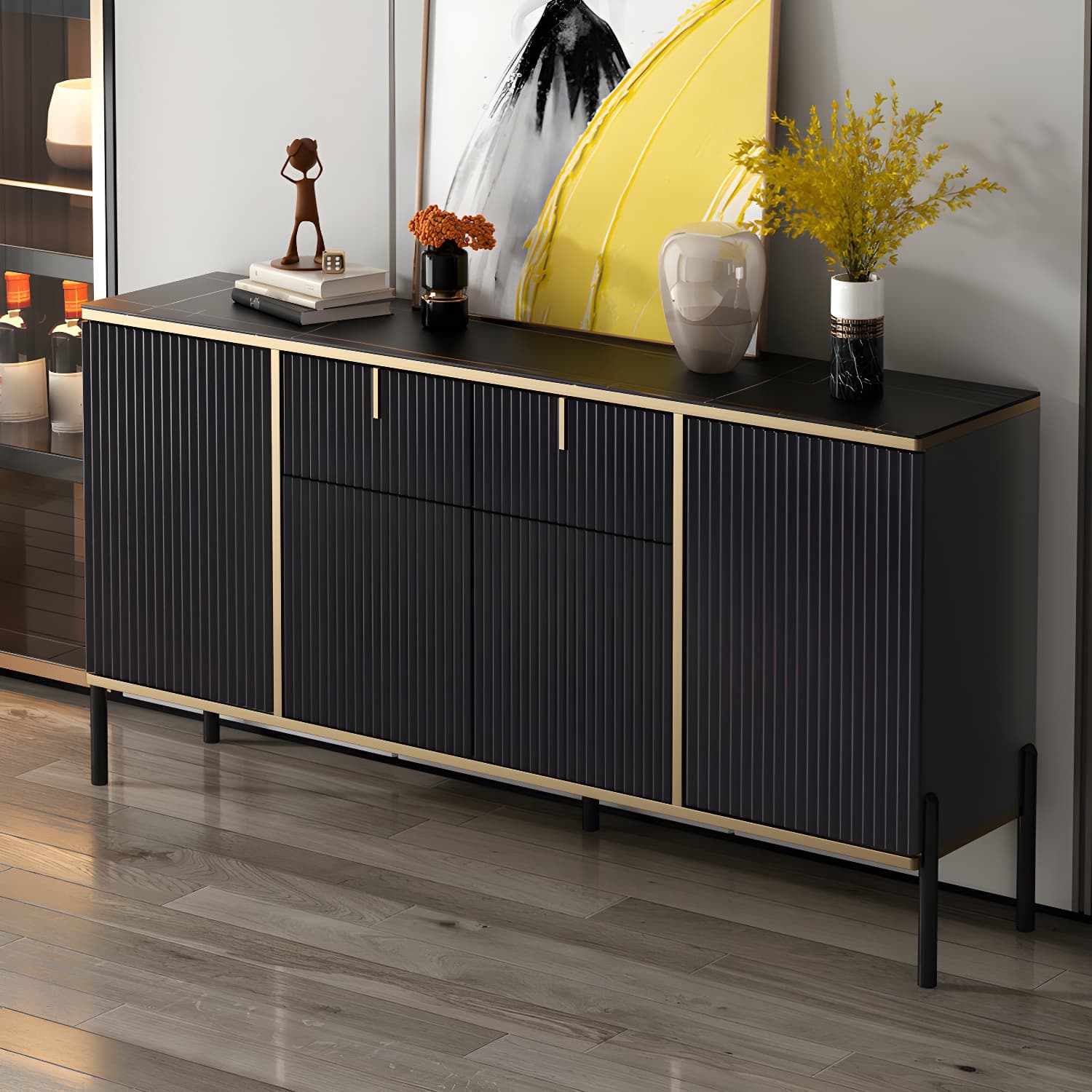 Glam Sideboard Stone Top Sideboard with Door for Living Room - image 6