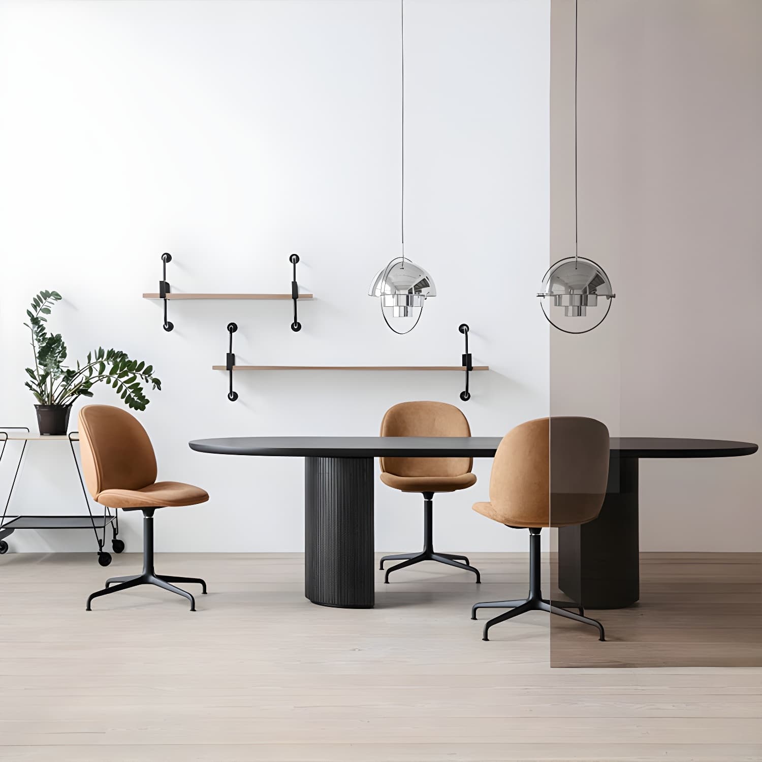 Oval Double Pedestal Modern Dining Table Fixed Table with Solid Wood - image 3