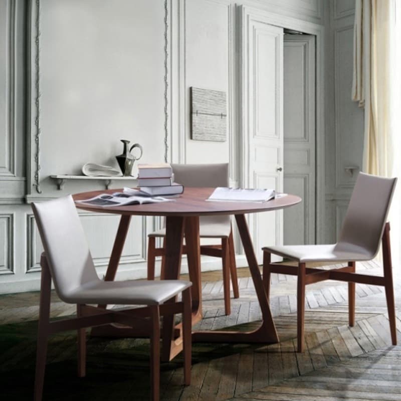 Minimalist Coffee Wood/Neutral Wood Tone Sleighing Dining Table Set with Round Solid Wood Table and Upholstered Chairs - image 4