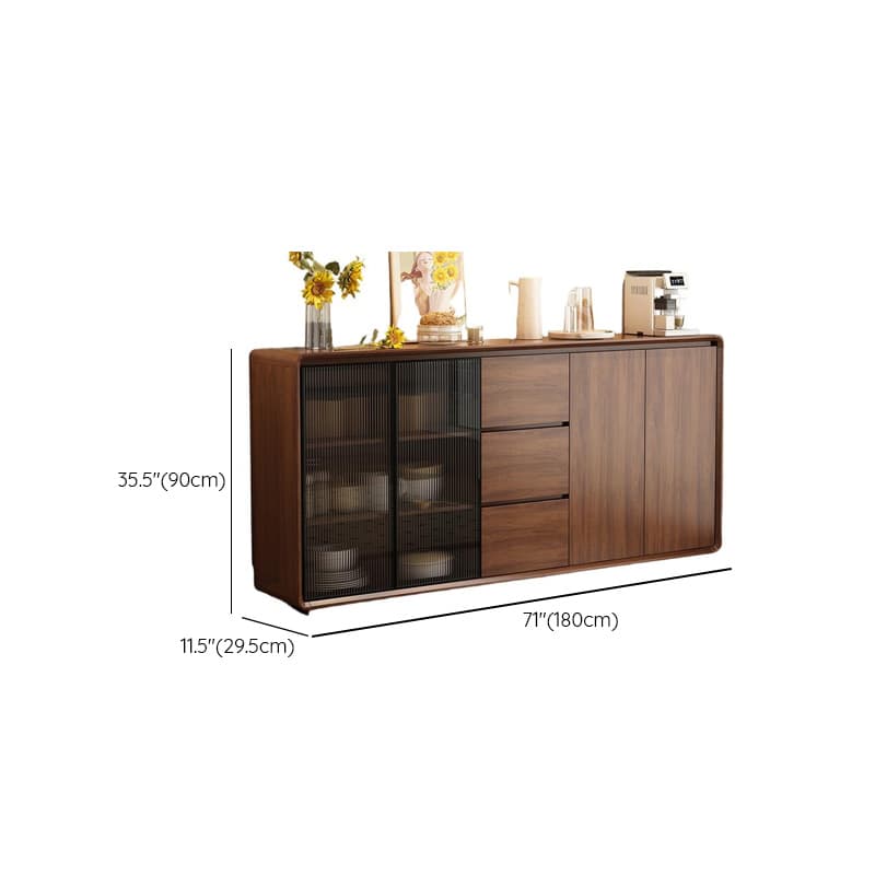 Espresso Sideboard with 3 Drawers, Locker Cabinet, Narrow Size, Compartment Storage, Glass-panel Door, and Flexible Shelf - image 20