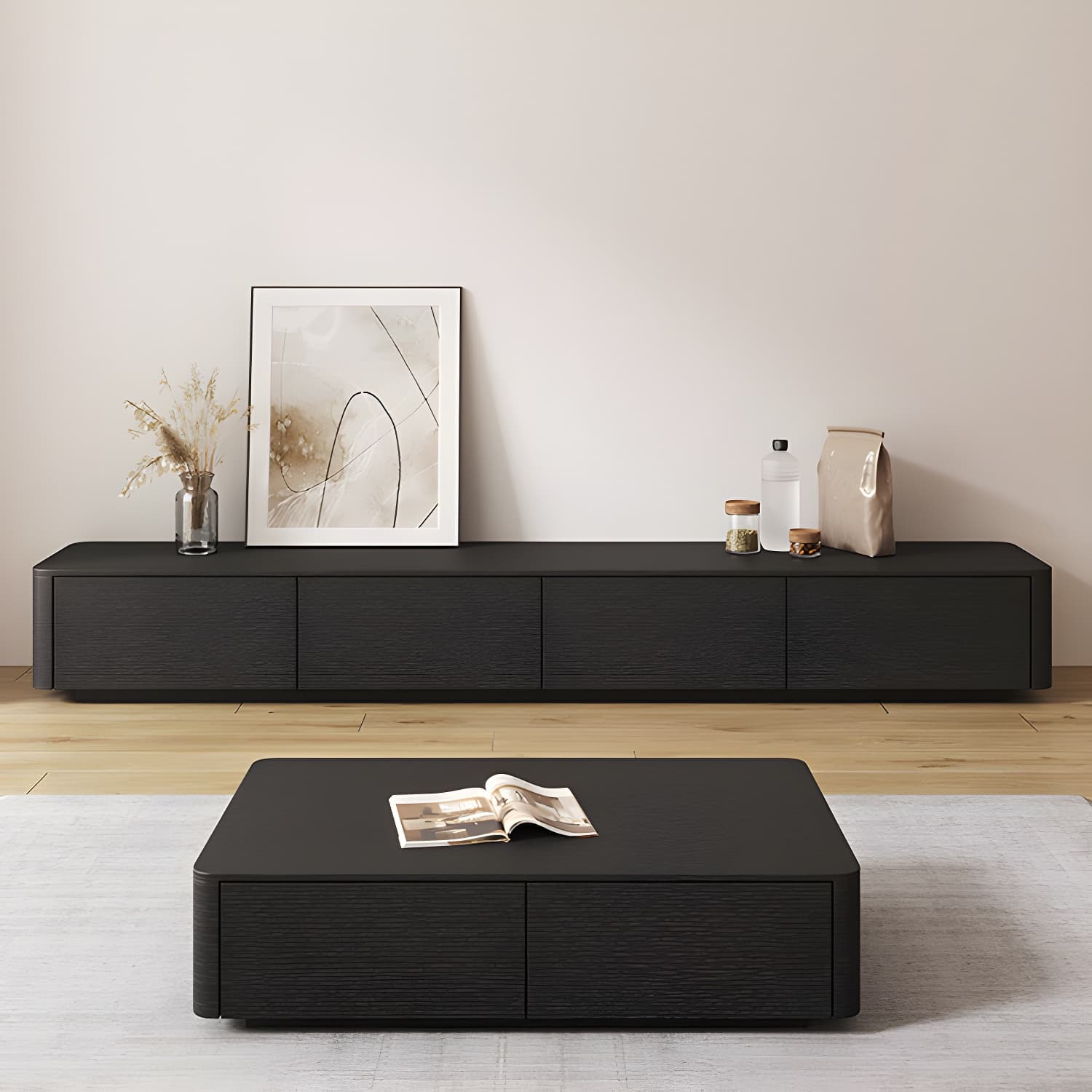 3 / 4 Drawers Modern TV Console 16" D Closed Storage Wooden TV Stand - image 5