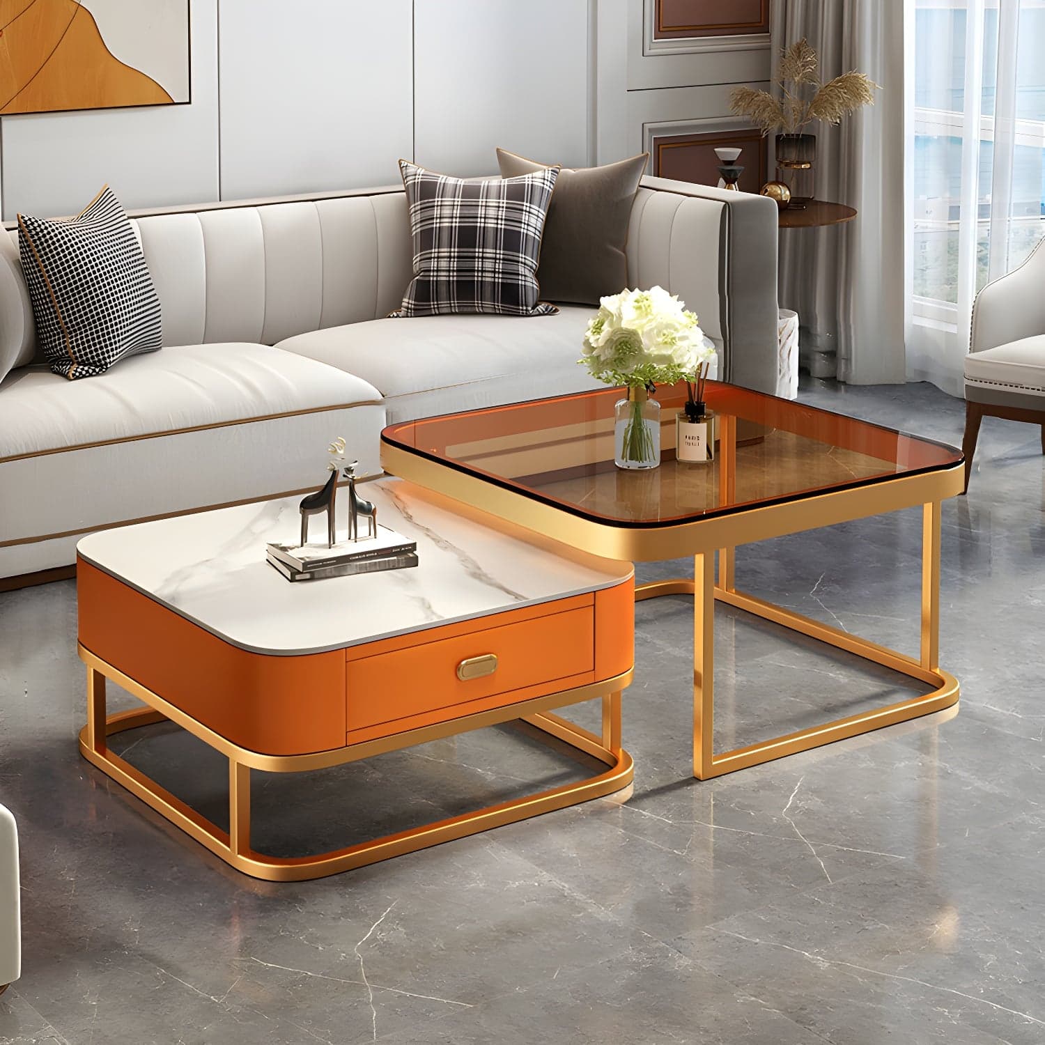 Modern Coffee Table Glass Top Square Nesting Coffee Table Set - image 9