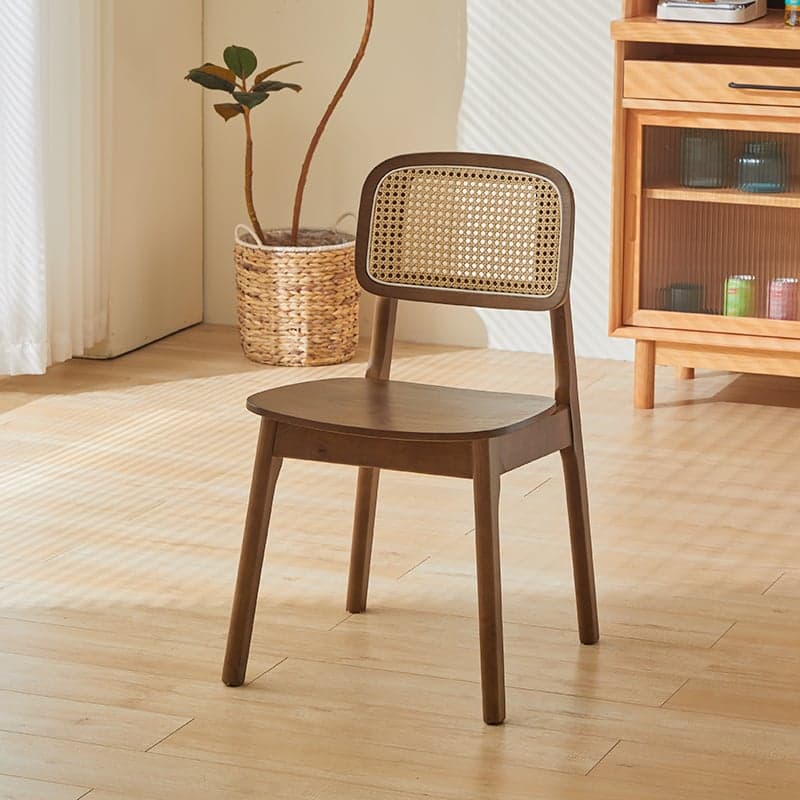 Leatherette/Wood/Rattan Entwined Balanced Armless Chair with Uncovered Back and Timber Legs in Sepia/Ink/Wood Color in a Scandinavian Style - image 10