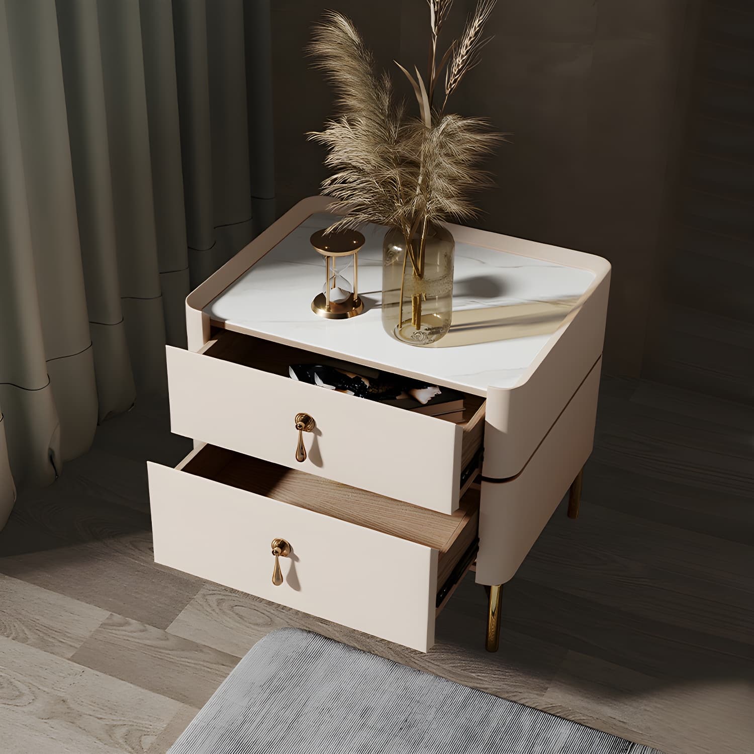 Glam 2-Drawer Nightstand Glass Top 19 Inch H Legs Included Night Table - image 9