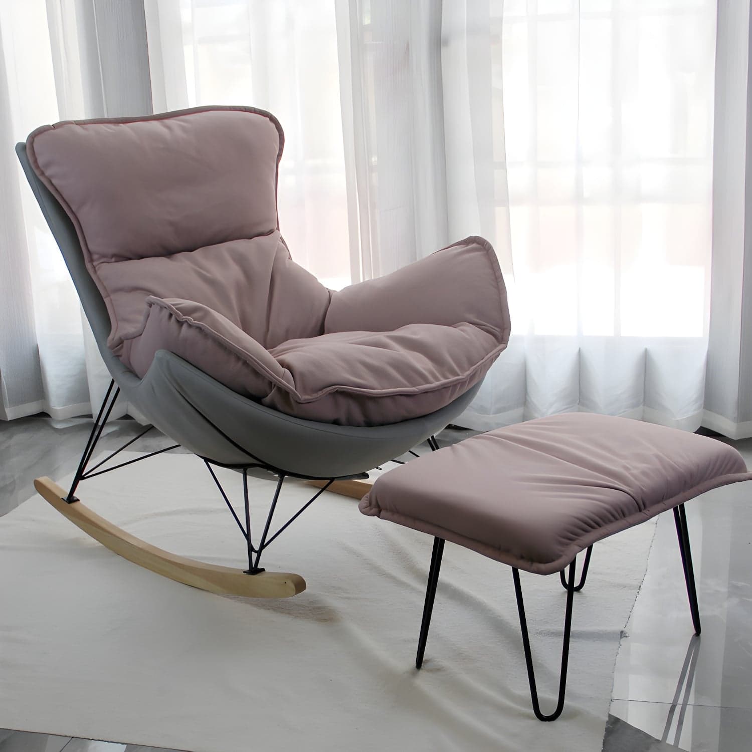 Modern Glider Chair Upholstered Removable Cushions Rocking Chair with Dark Legs - image 9