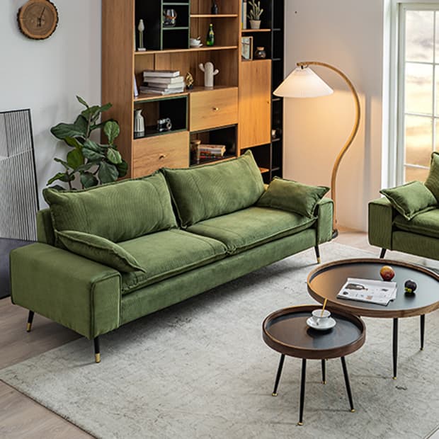 Modern Olive Green/Ink/Lemon Color Solid Color Leather/Corduroy Sofa Couch for Seats 4/Seats 3/Seats 2 - image 9