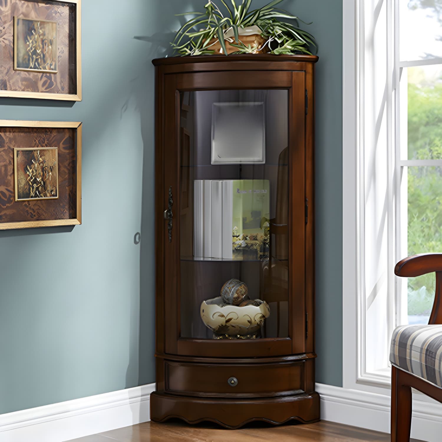 Industrial Triangle Accent Cabinet Solid Wood Storage Cabinet with Glass Doors - image 8