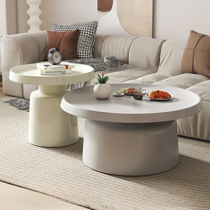 Modern Pedestal Non-Upholstered Round Nesting Coffee Tables Metal Top and Base - image 3