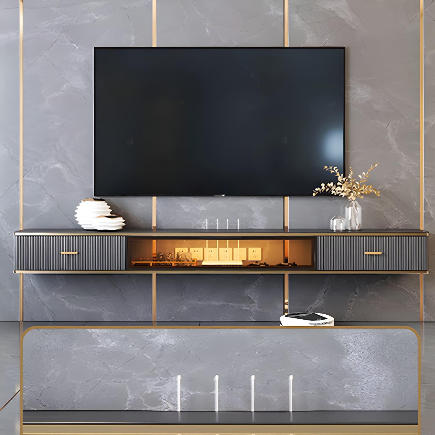Black Slate TV Cabinet Gorgeous Style Home Wall Mounted TV Cabinet Console - image 4