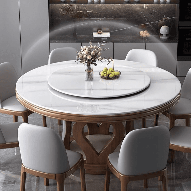 Dining Table Set in Minimalist Style with White Slate Top, Stump Base, Padded Chair, and Back - image 5