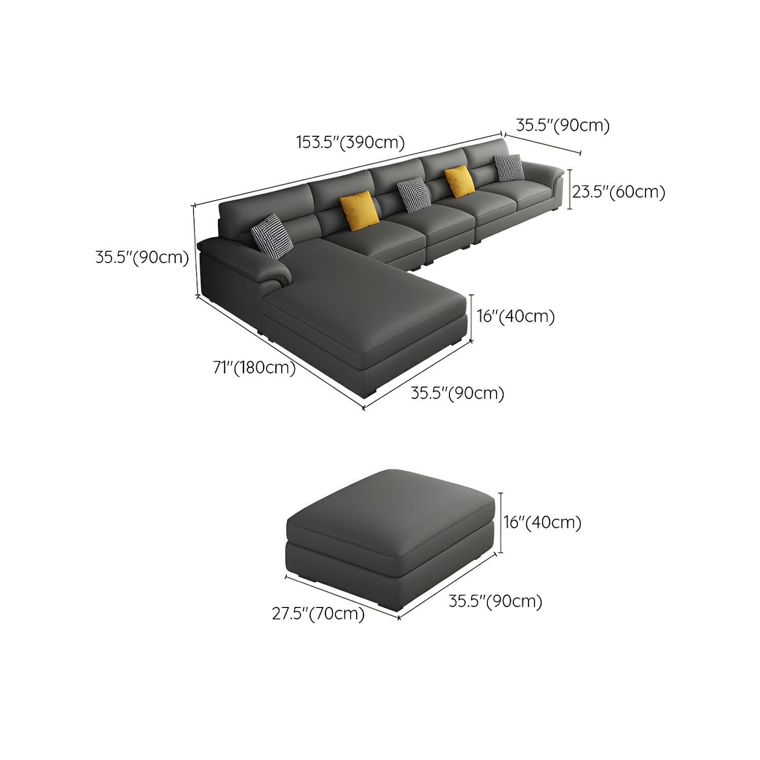 Modern Black Sectional Sofa with Pillow Top Arm and Cushion Back - image 21