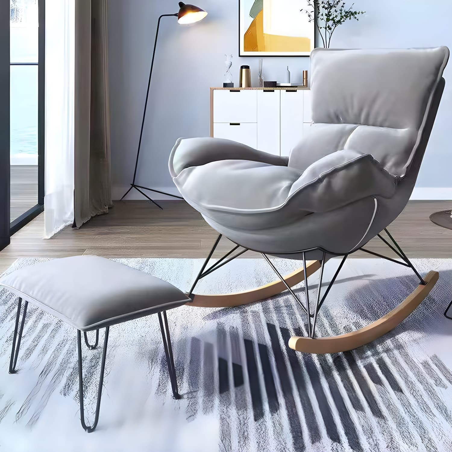 Contemporary Rocking Chair Solid Wood Rocker Chair with Removable Cushions - image 5