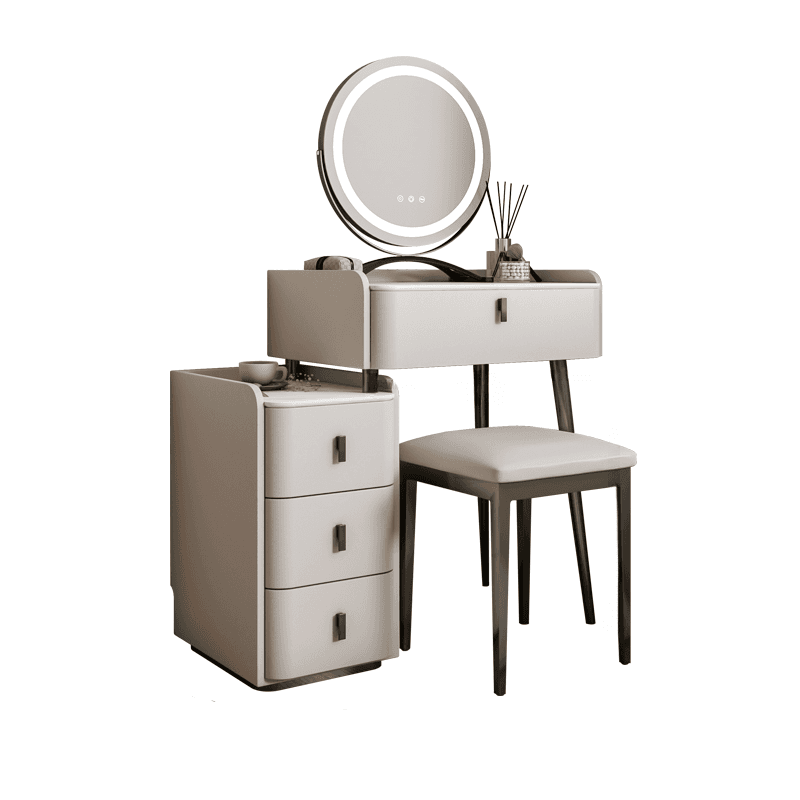 Orange/Gray/Beige Vanity Set with Drawers and Adjustable Brightness Mirror