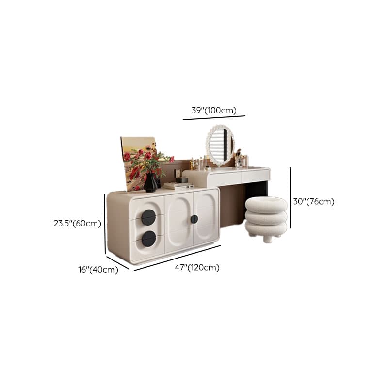 Modish Large/Standard Vanity Set with Lumber Table Top, White Seating, 5 Drawers, Light Up Mirror, and Chair - image 18
