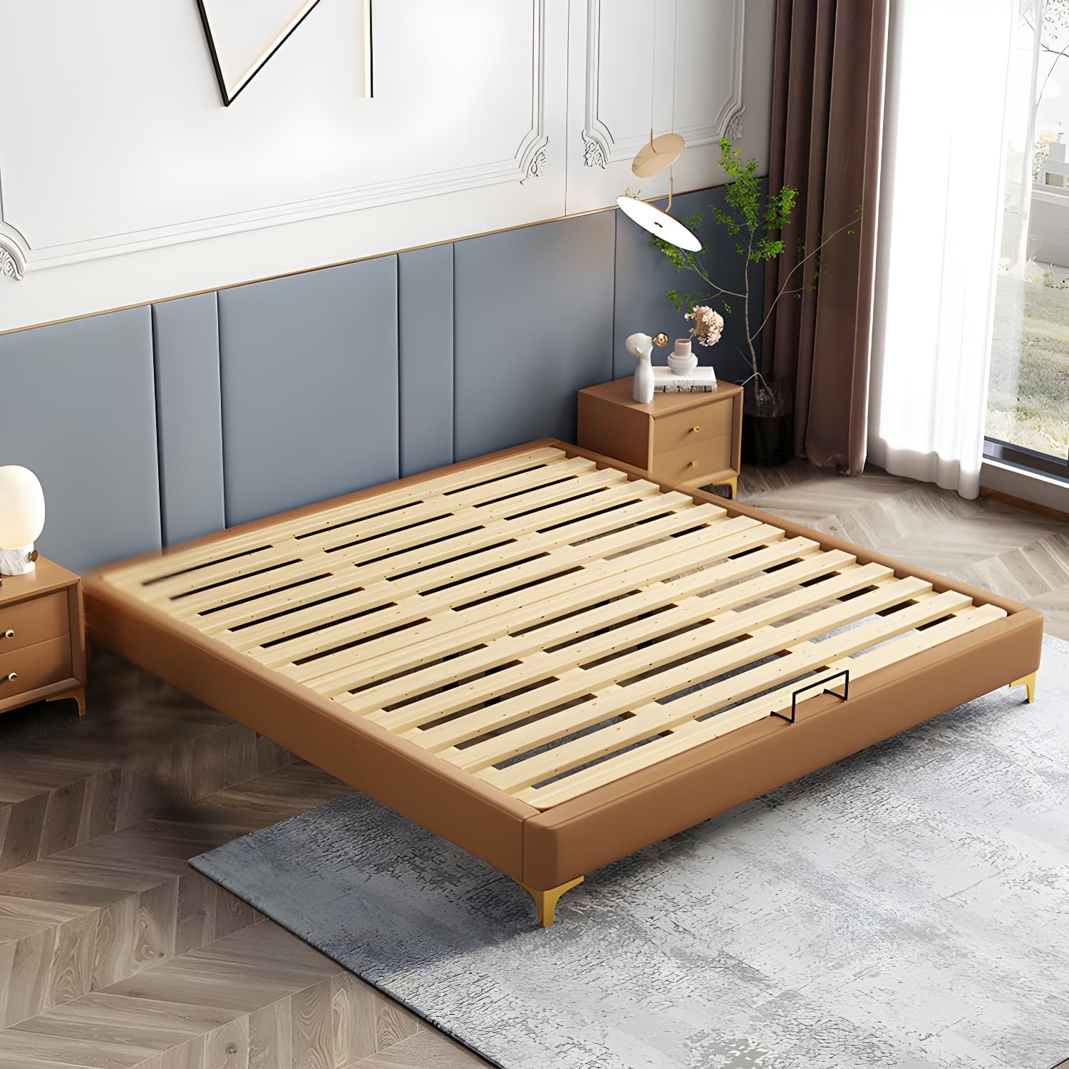 84.65 inch Wide Mid-century Bed Frame Solid Wood Platform Bed Frame - image 4