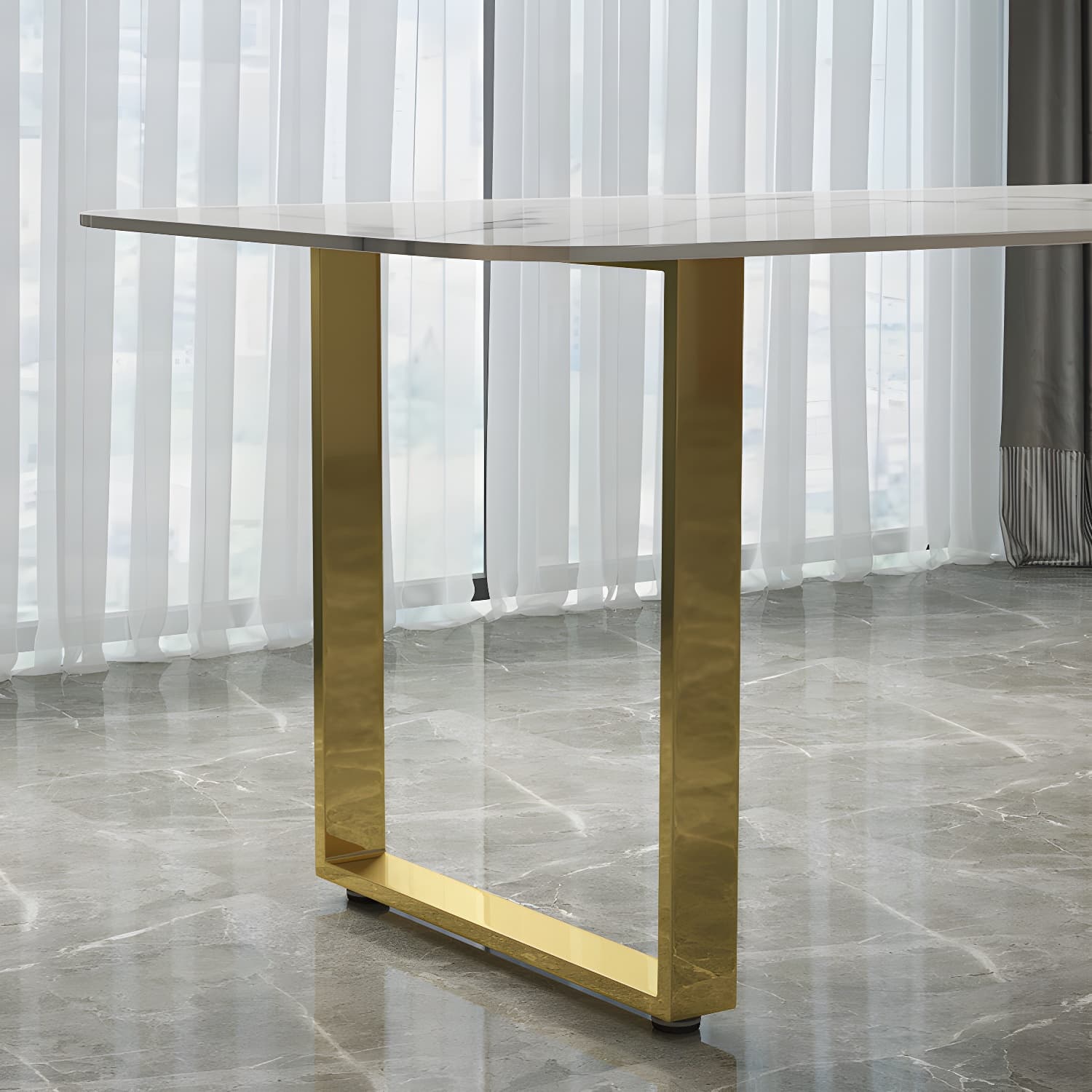 Marble Top Dining Table Modern Rectangle Dining Table with Sled Base - image 7