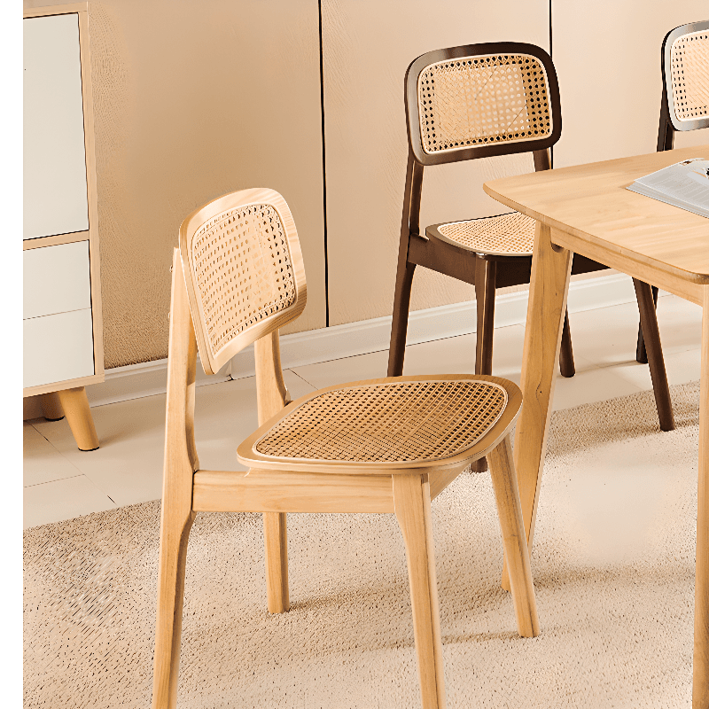 Leatherette/Wood/Rattan Entwined Balanced Armless Chair with Uncovered Back and Timber Legs in Sepia/Ink/Wood Color in a Scandinavian Style - image 16
