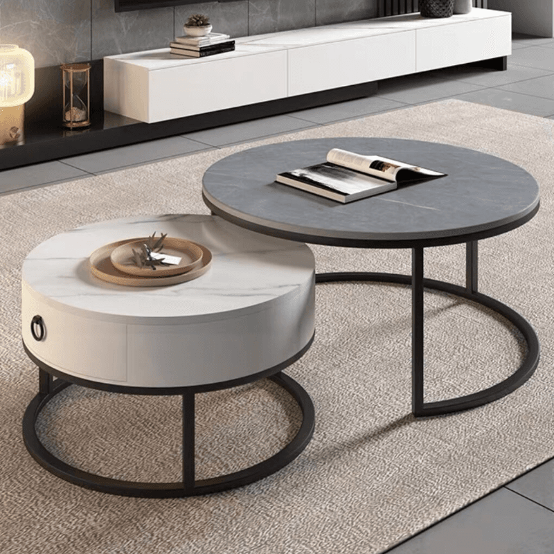 Nested Orbicular Board Game Coffee Table with Framework Base for Foyer Use - image 11