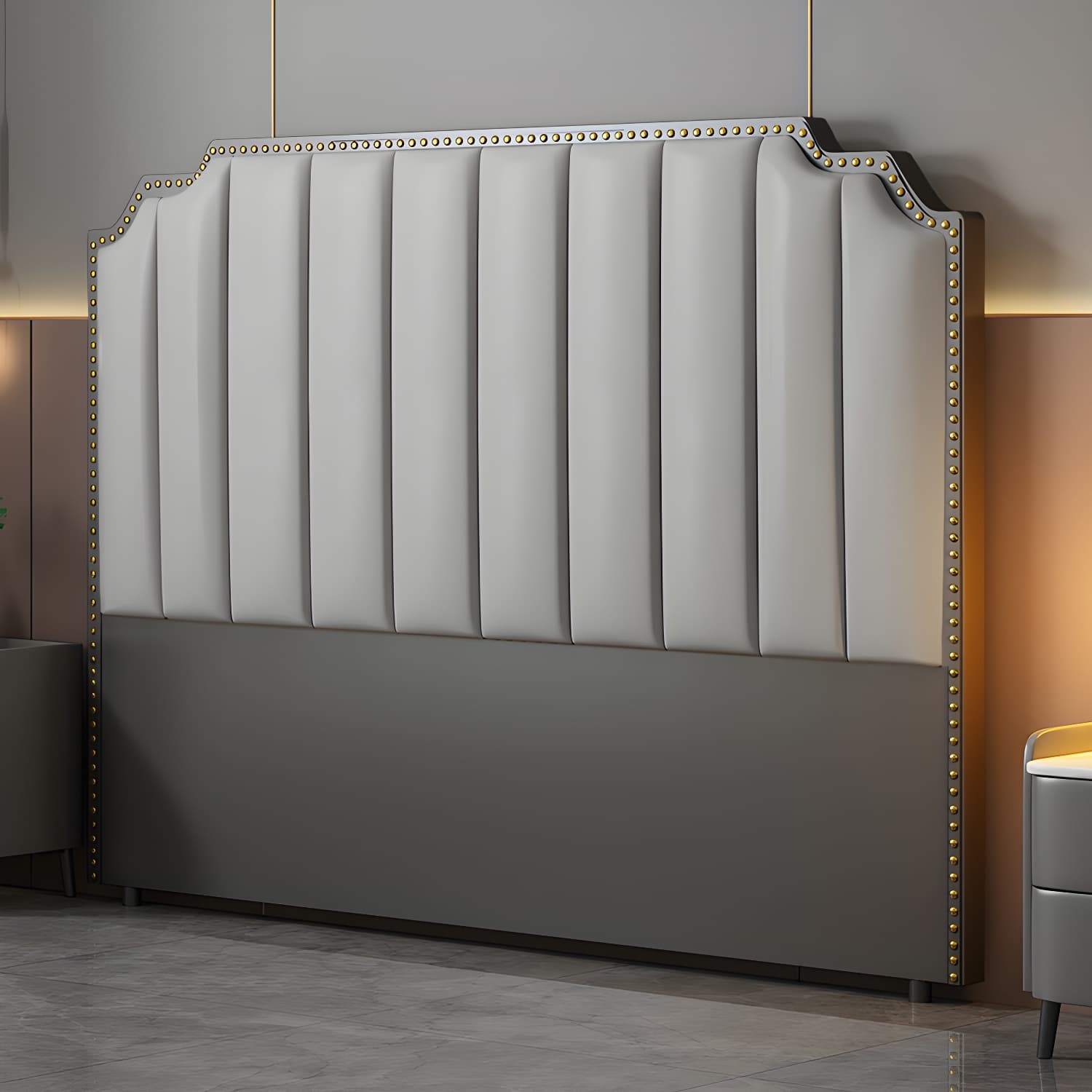 Modern Wood Panel Headboard Upholstered Sponge Fully in Lavish Gray Colors with Elegant Legs - image 4