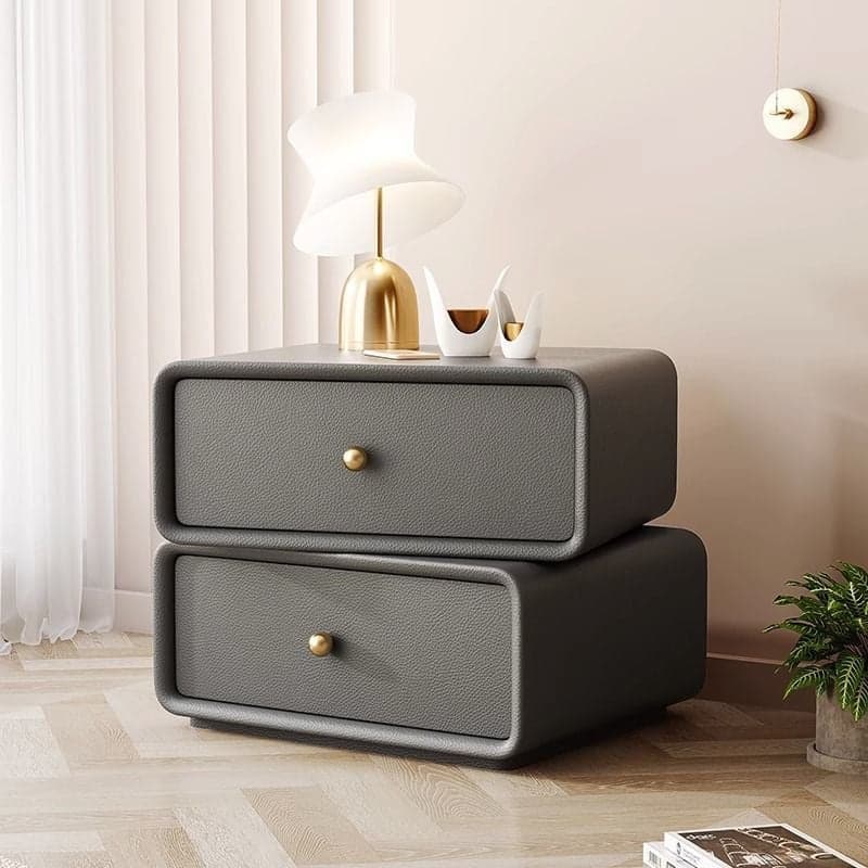 Simplistic 2 Tiers Drawer Storage Nightstand with Light Colored Wood, Swivel Feature, and Pleather Countertop - image 6