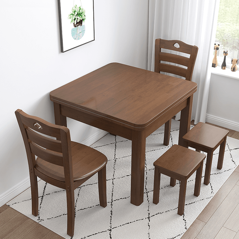 Square Fixed Dining Table Set with 4 Legs, a Wood Tabletop in Natural/Auburn/White, Back Chairs and Stool in a Simple Style - image 3