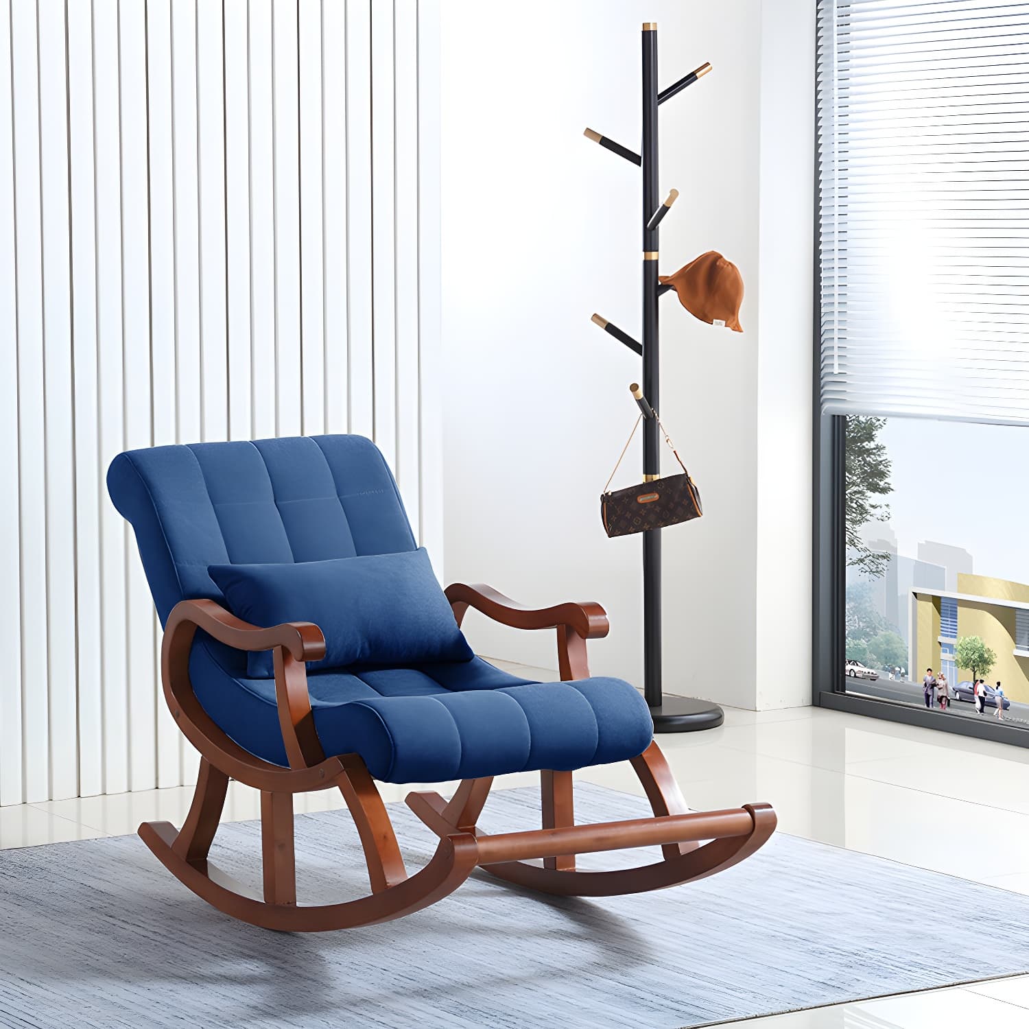Mid Century Modern Rocking Chair Suede Reclining Rocking Accent Chair with Seat Cushion - image 9