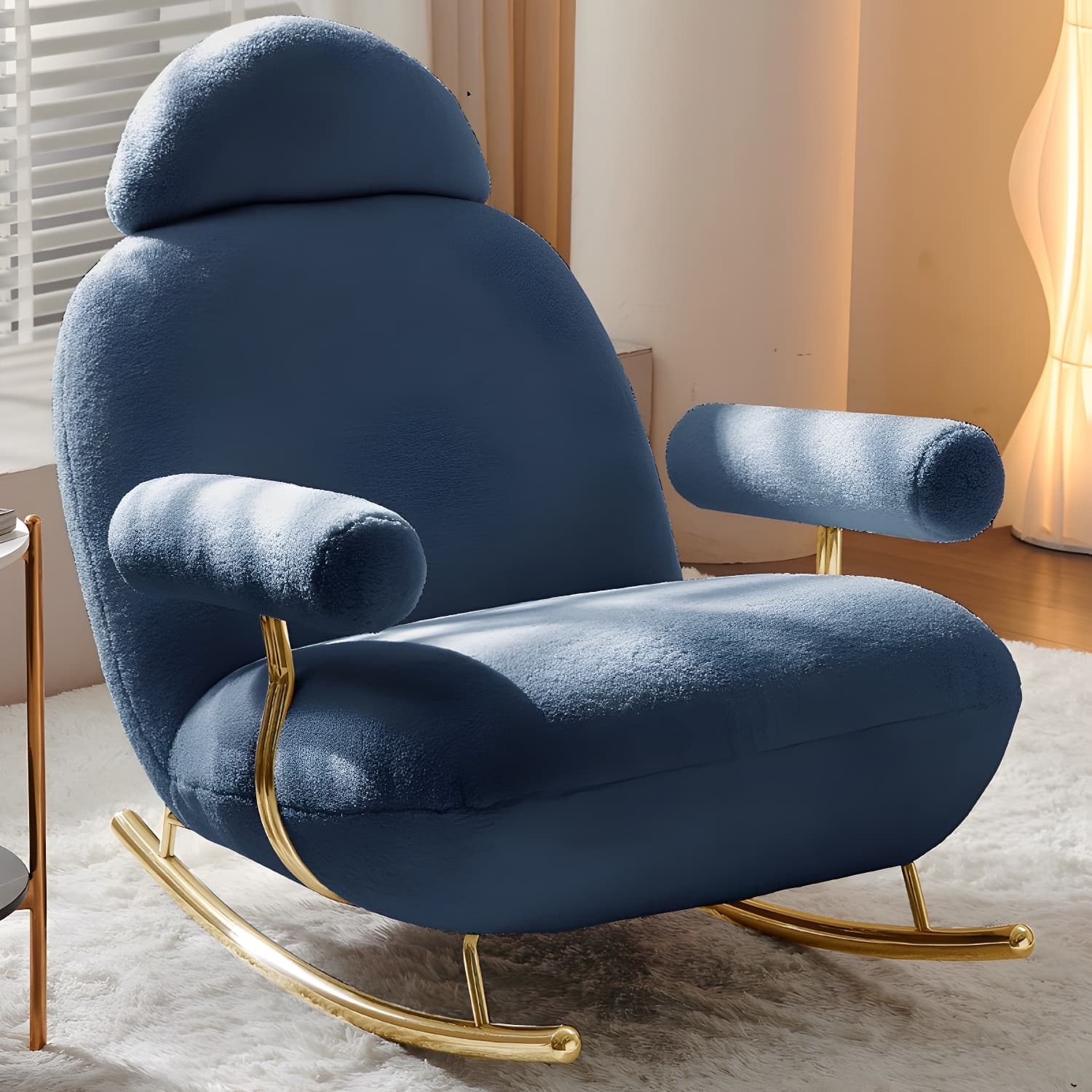 Sheepskin Rocking Chair with Cushion and Padded Seat Contemporary