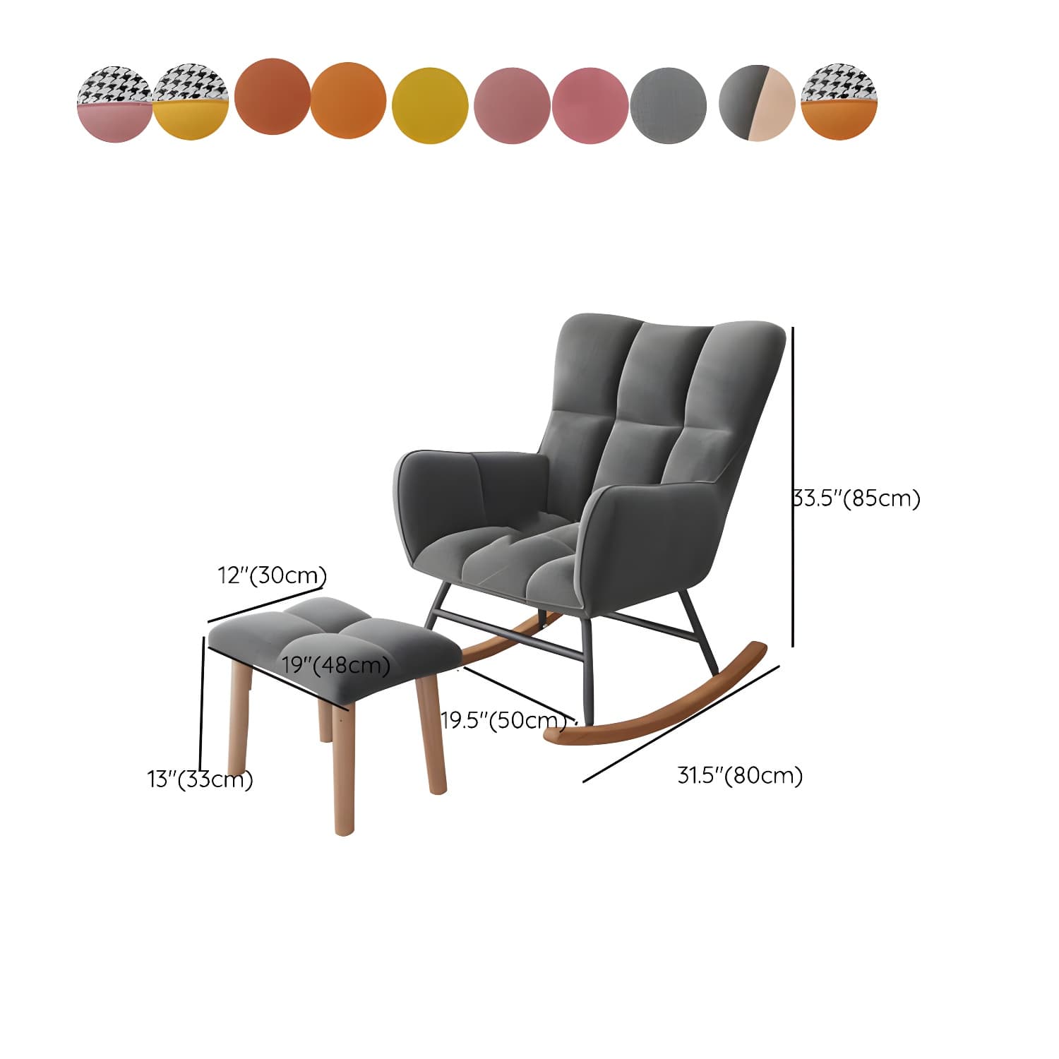 Modern Upholstered Rocking Chair for Comfort and Style - Brown Metal Legs and Track Arms - image 21