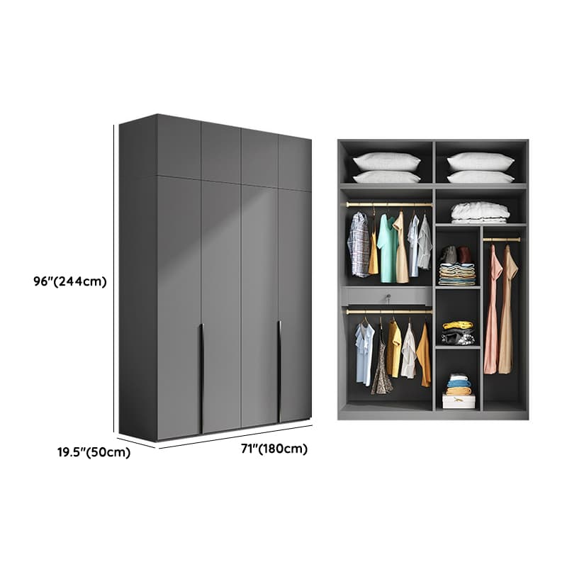 Contemporary Grey Wood Storage Wardrobe with Clothing Rod and Black Handles - image 22