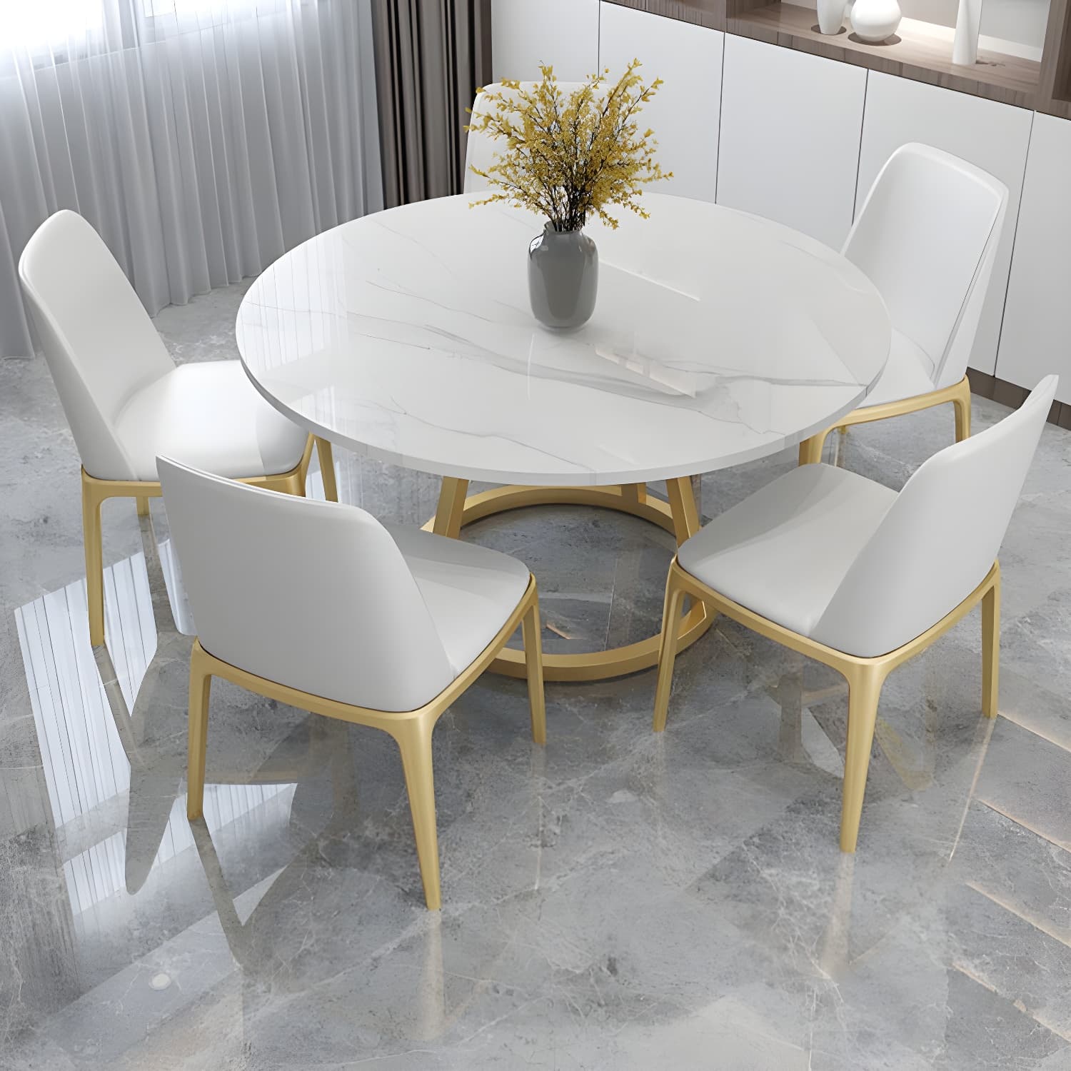 Round Marble Top Dining Table in White Traditional Luxury Dining Table - image 12