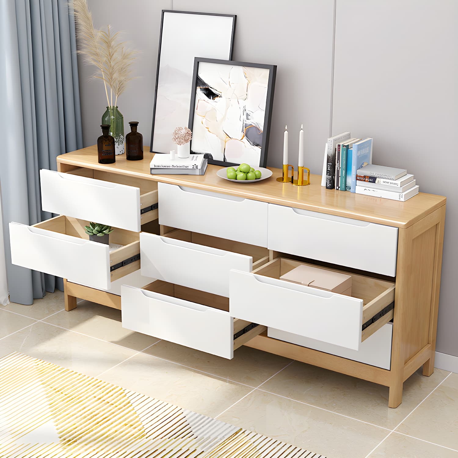 Mid-Century Modern Chest Rubberwood Squared Legs Grooves with Drawer Accent Chest - image 14