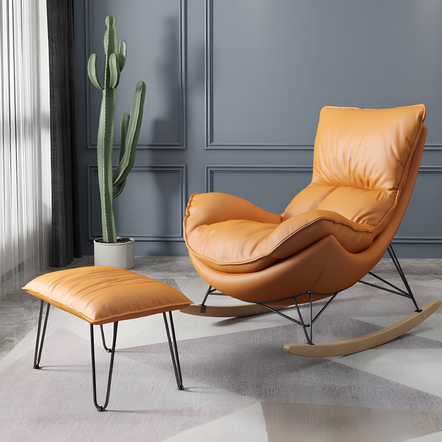 Ergonomic with Ottoman Rocker Chair with Padded Seat Rocking Chair Spindle - image 8