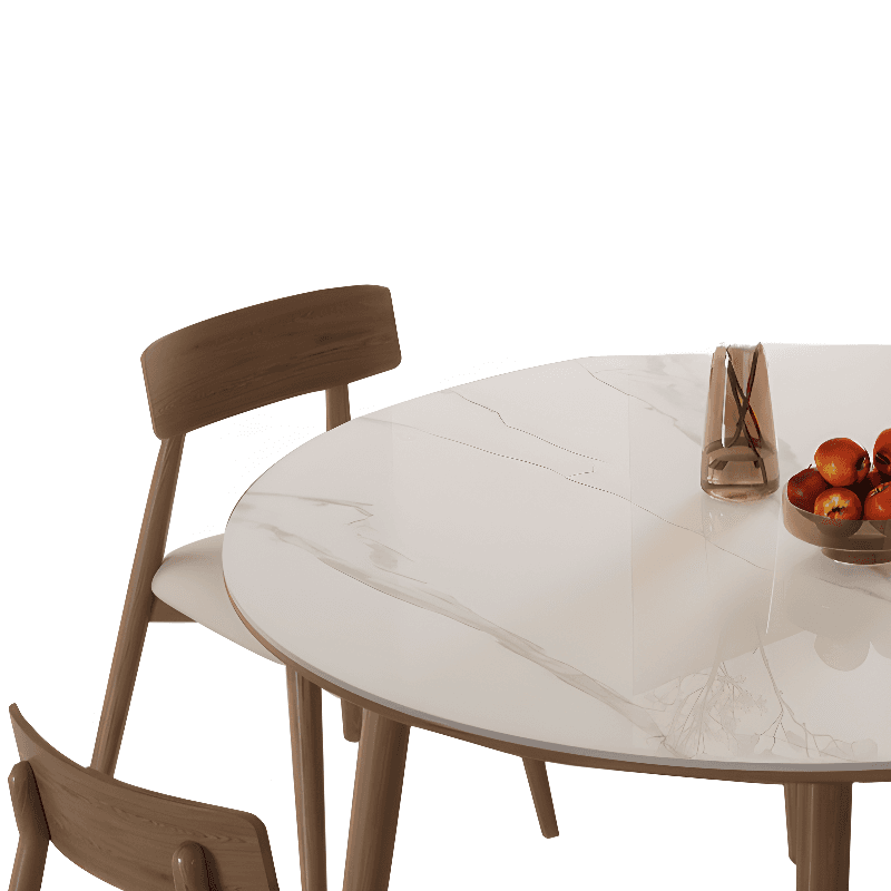Rounded Slate Stone Dining Table Set with 4 Legs, Padded Chair Back, and White Table Top - image 4