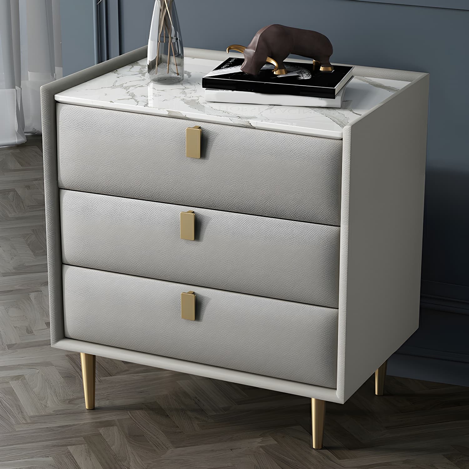 Modern Faux Leather Nightstand with Drawer Storage in Standard Height - image 6