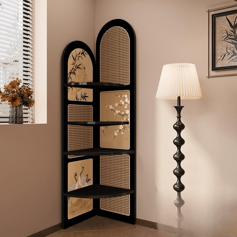 Modern Simple Style Nook Decorative Cabinet with 4 Exterior Shelves, Matte Black Laminate Top - image 5