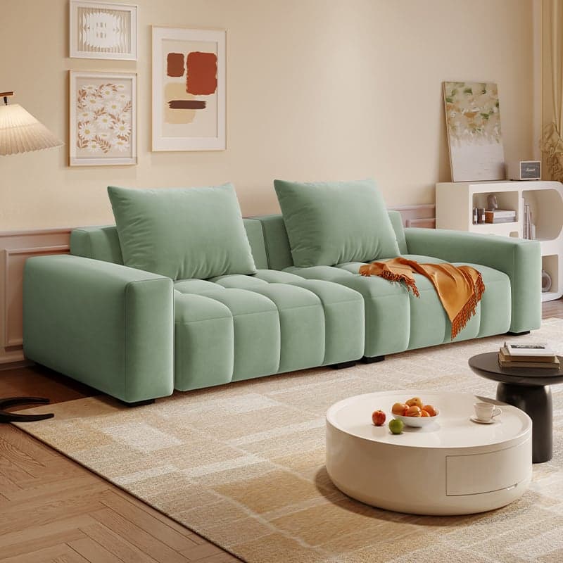 Contemporary Solid Color Tear Resistant Standard Sofa in Light Gray/Light Green/Ivory with Seating Capacity for 4/5 and 2 Pillows