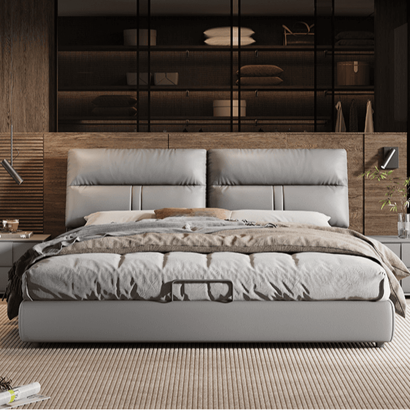 Light Gray Solid Color Storage Bed/Platform Bed with 3 Storage Boxes in Pine Wood for Living Room