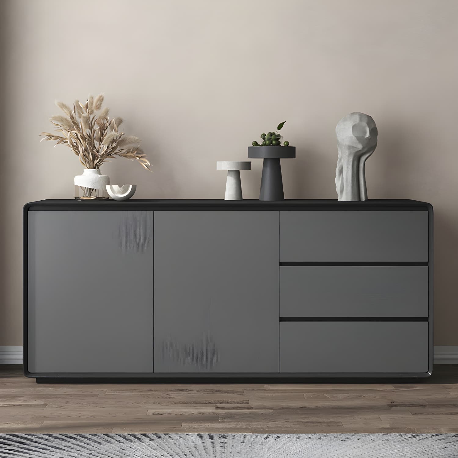 Wood Buffet Table Contemporary Style Side Board with Cabinets and Drawers - image 3