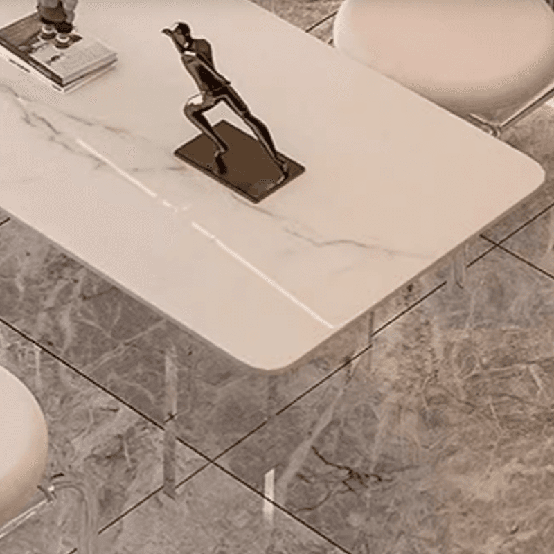 Dining Table Set with Rectangular White Slate Stone Top, Two-sided Pedestal Base, and Padded Chair with Back - image 6
