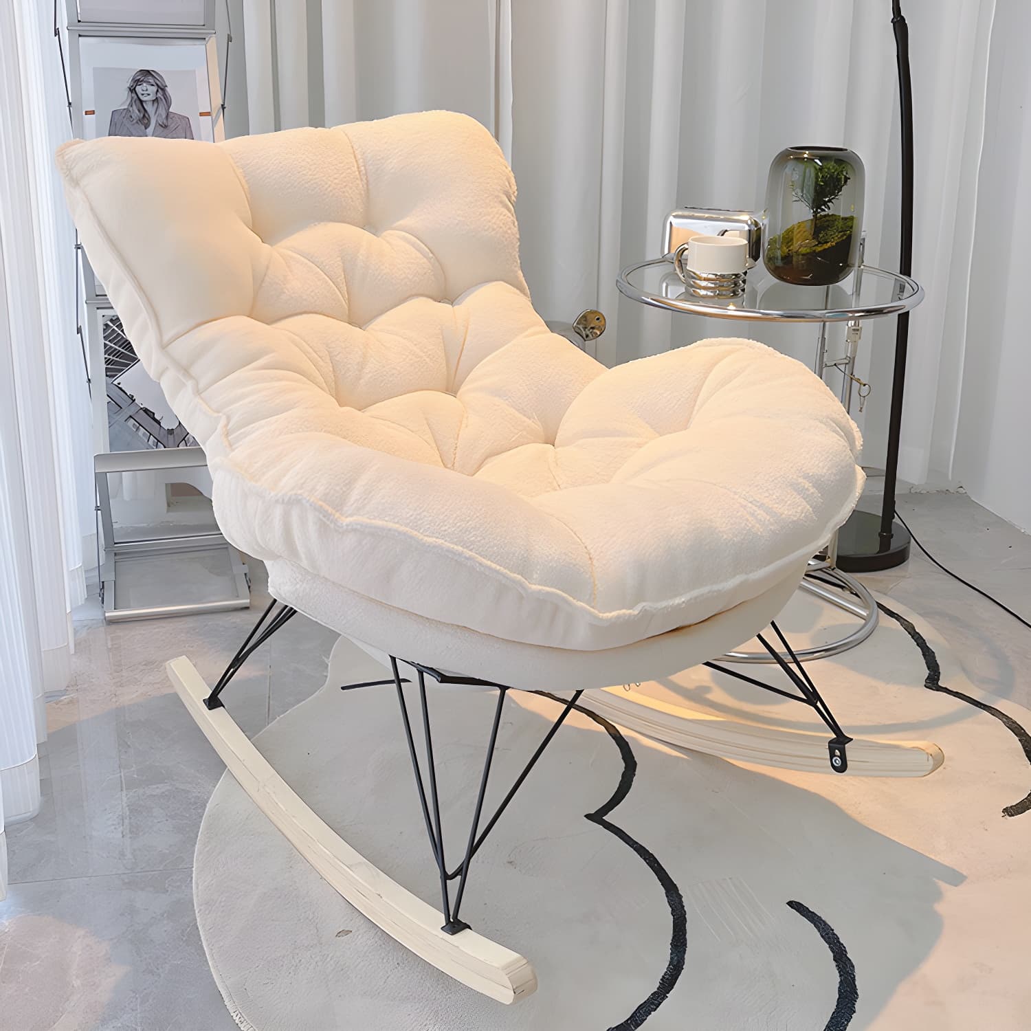 Modern Tufted Upholstered Rocking Chair with Natural Wood Legs - image 11