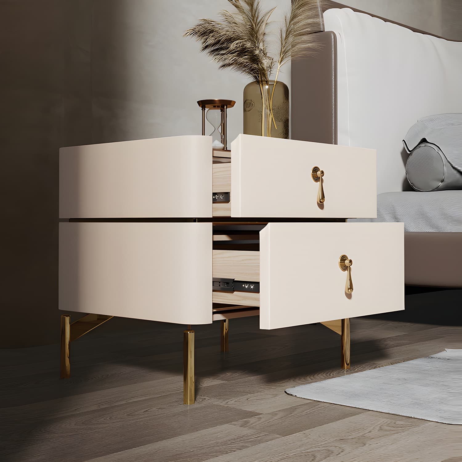 Glam 2-Drawer Nightstand Glass Top 19 Inch H Legs Included Night Table - image 12