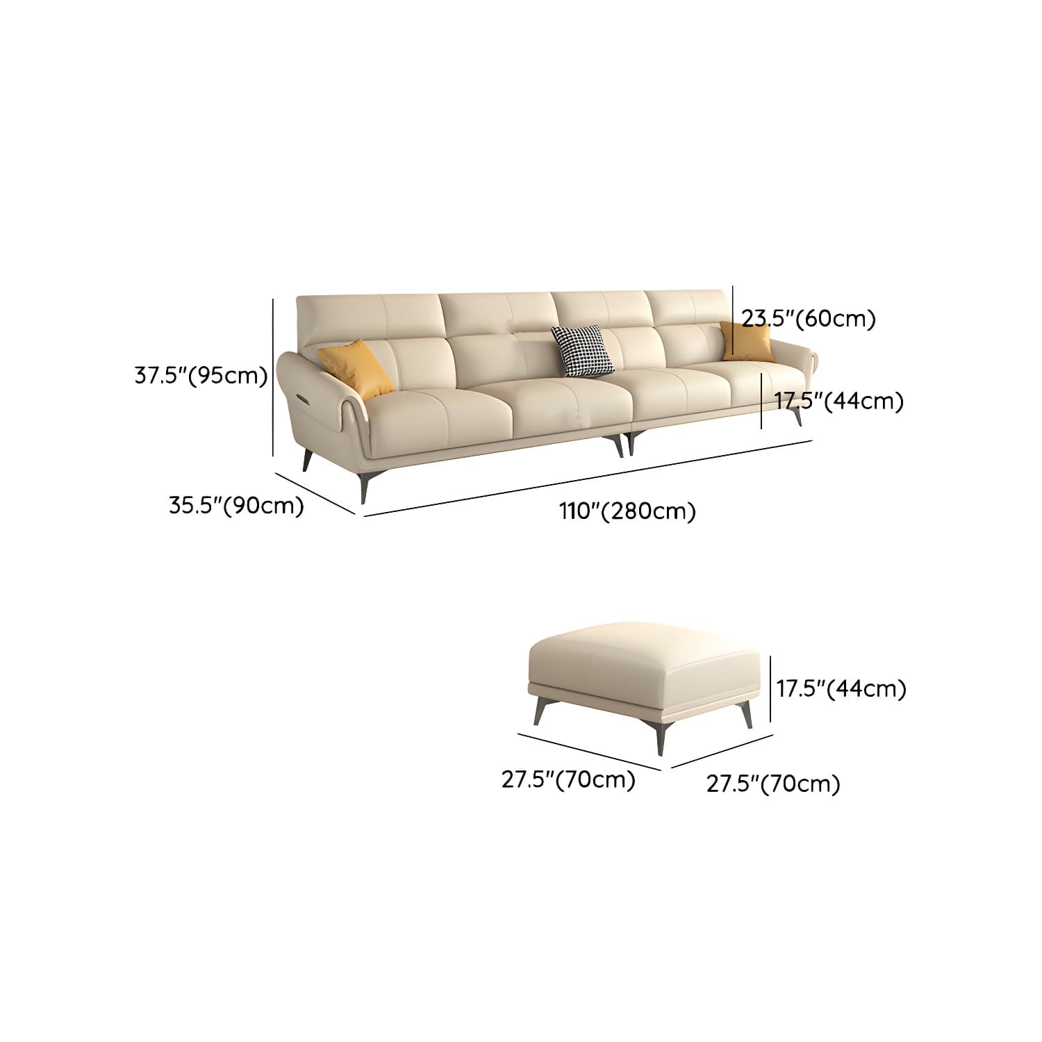 Faux Leather Flared Arm Sofa in Beige of 37.4" H with Cushions - image 21