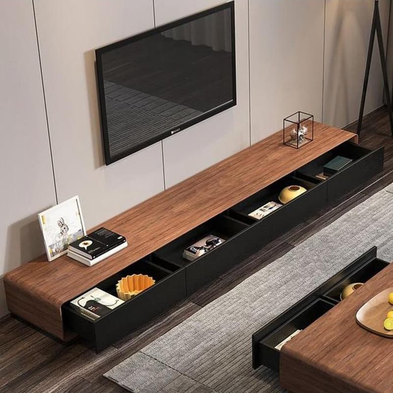 Contemporary Oblong Wood TV Stand Console with Storage Drawers - image 9