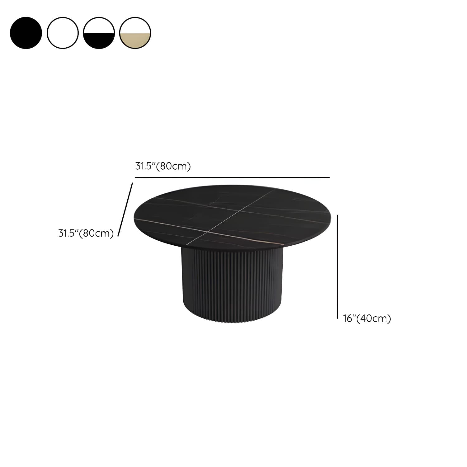 Modern Round Stone Top Coffee Table with Sturdy Metal Pedestal Base in Standard Height - image 15