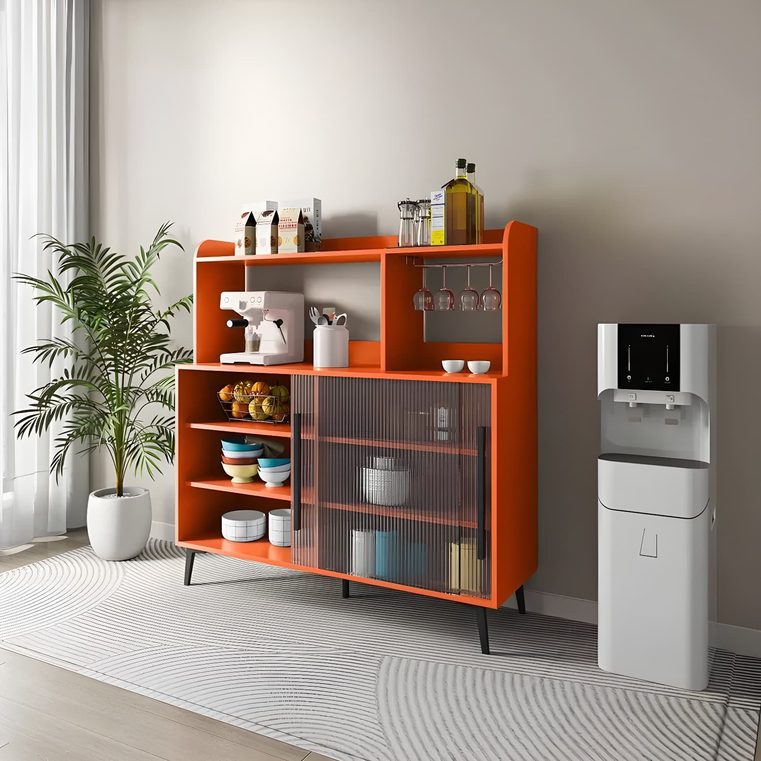 Contemporary Engineered Wood Glass Door Sideboard with Shelf for Dinging Room - image 10