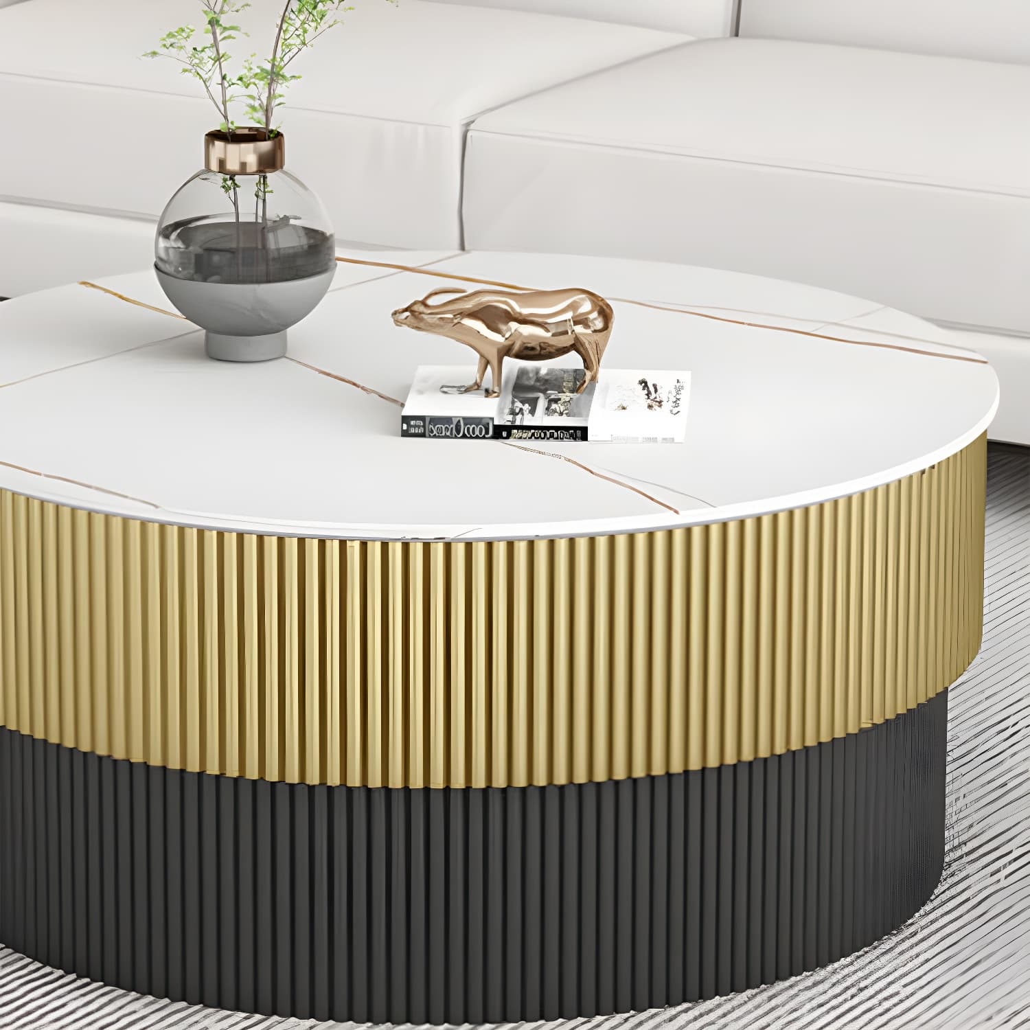 Round Slate Coffee Table Glam Pedestal No Distressing Single Coffee Table - image 12