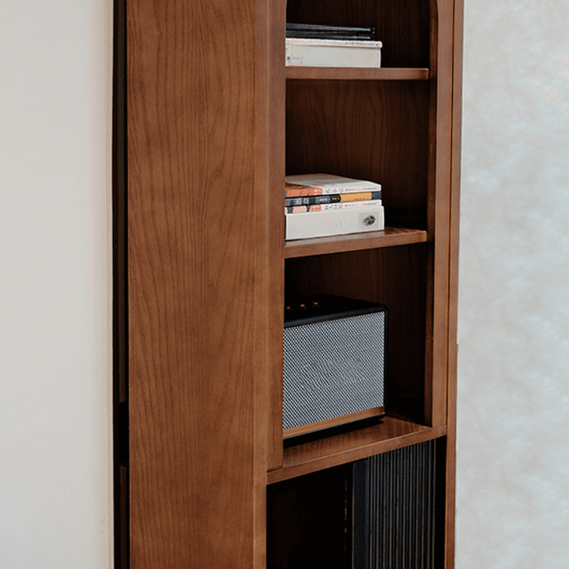 Modern Simple Nook Detached Accent Cabinet with 1 Cabinet, 3 Exterior Shelves, Cabinet Knobs, and Midnight Black/Light Brown Top - image 6