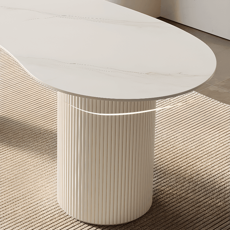 Fixed Free Form Dining Table Set with Double Pedestal, a Chalk Slate Tabletop and Upholstered Chairs in an Art Deco Style - image 6