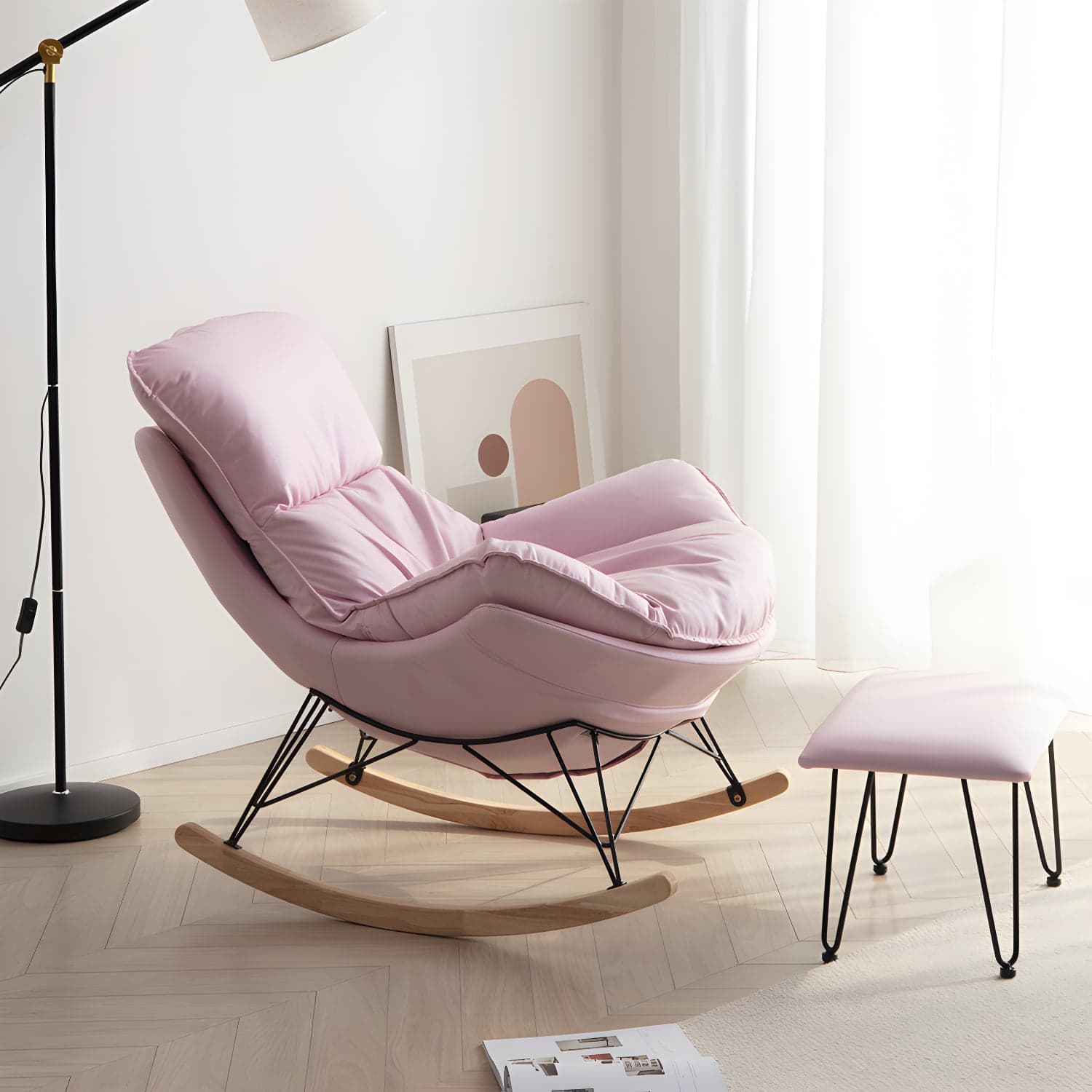Modern Rocking Chair Upholstered Button-Tufted Glider for Living Room - image 8